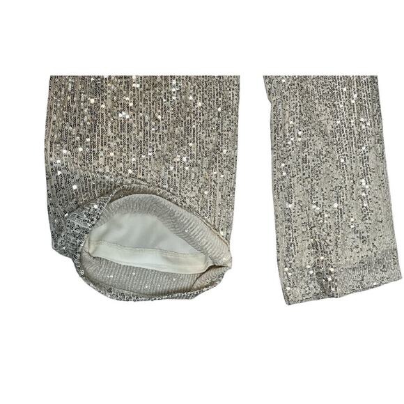 The CeCe Silver Sequin Pants Straight Leg Elastic Waist Band Stretchy X-large - Picture 14 of 14